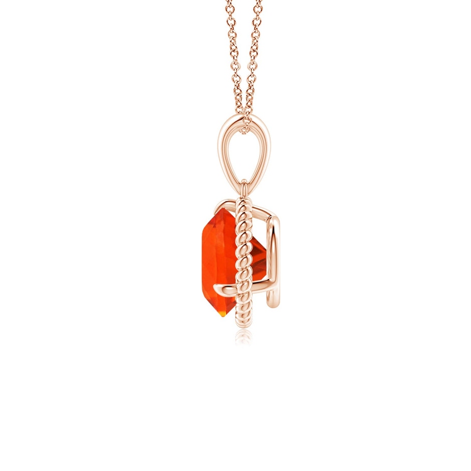 7mm AAA Rope-Framed Claw-Set Fire Opal Solitaire Pendant in Rose Gold side 199