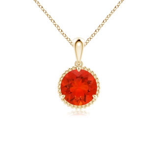 7mm AAAA Rope-Framed Claw-Set Fire Opal Solitaire Pendant in 9K Yellow Gold