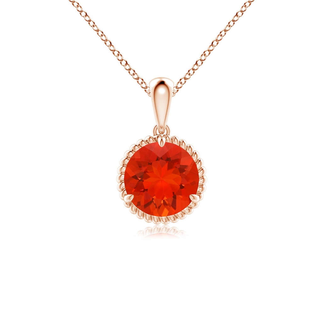 7mm AAAA Rope-Framed Claw-Set Fire Opal Solitaire Pendant in Rose Gold