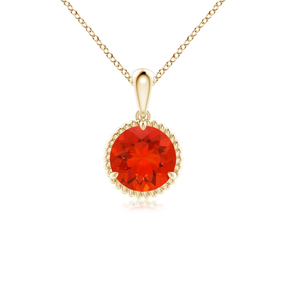 7mm AAAA Rope-Framed Claw-Set Fire Opal Solitaire Pendant in Yellow Gold 