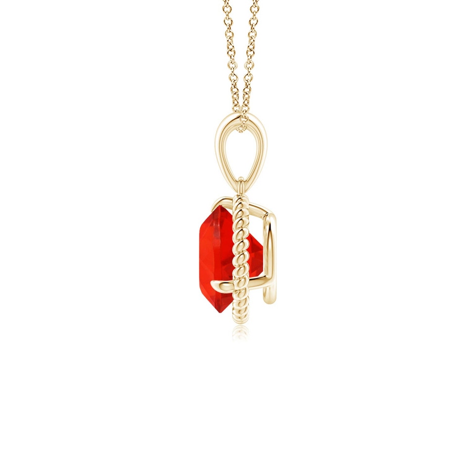 7mm AAAA Rope-Framed Claw-Set Fire Opal Solitaire Pendant in Yellow Gold side 199