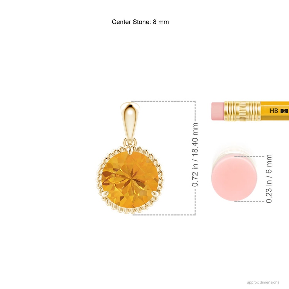 8mm A Rope-Framed Claw-Set Fire Opal Solitaire Pendant in Yellow Gold ruler