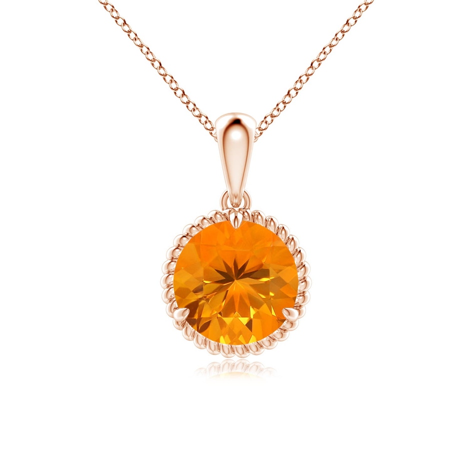8mm AA Rope-Framed Claw-Set Fire Opal Solitaire Pendant in Rose Gold 