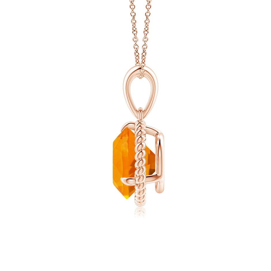 8mm AA Rope-Framed Claw-Set Fire Opal Solitaire Pendant in Rose Gold side 199
