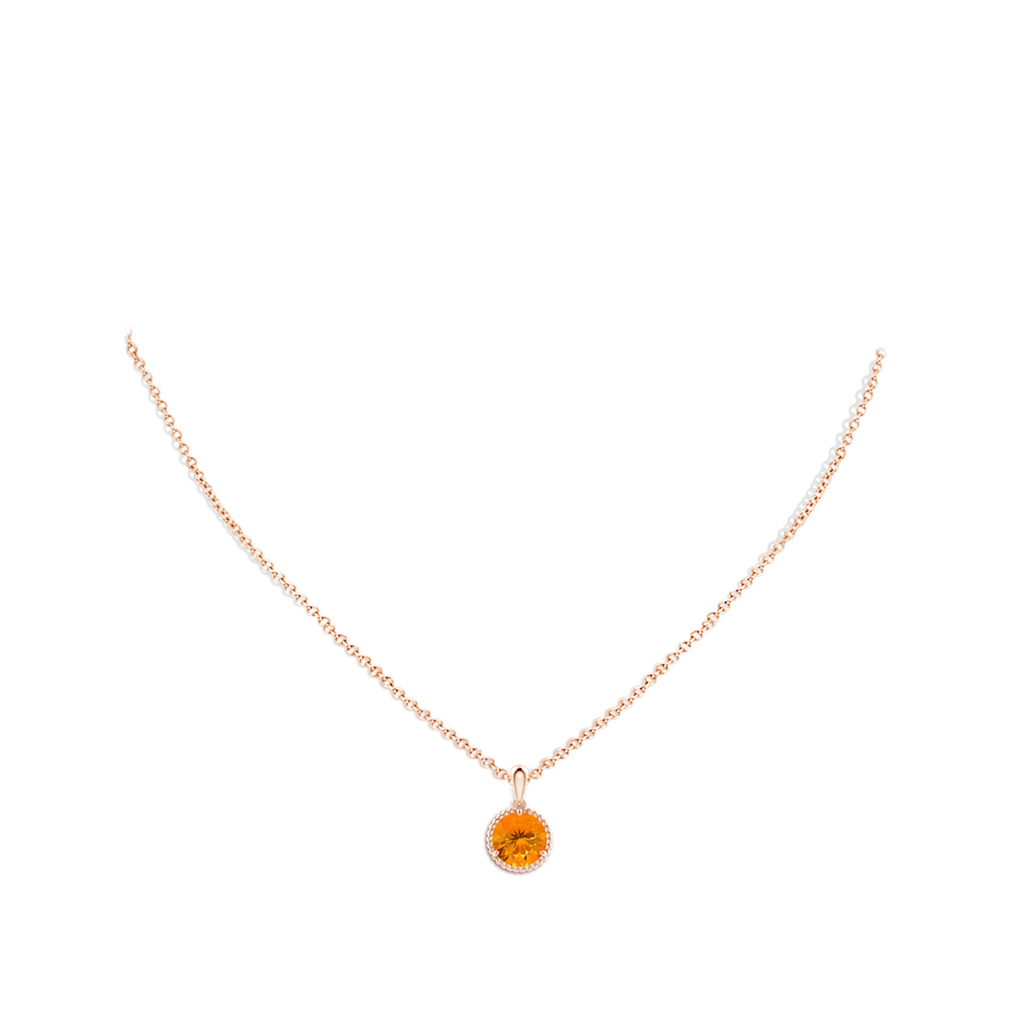 8mm AA Rope-Framed Claw-Set Fire Opal Solitaire Pendant in Rose Gold pen