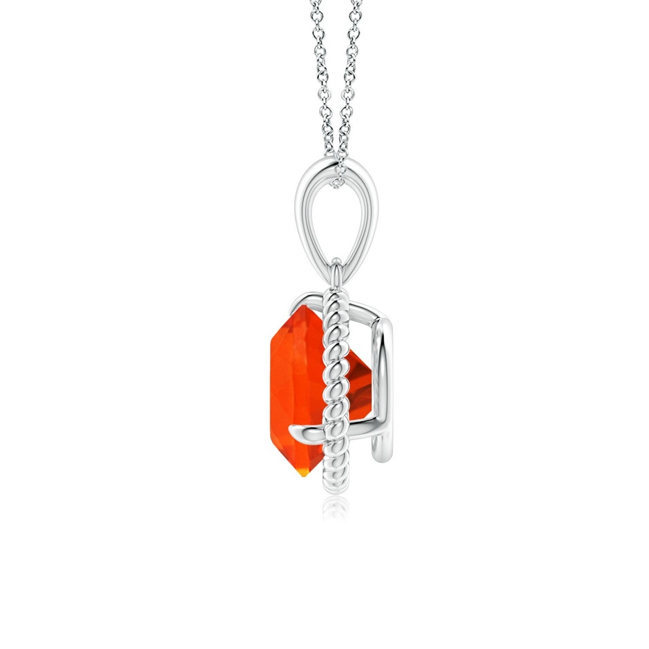 8mm AAA Rope-Framed Claw-Set Fire Opal Solitaire Pendant in 18K White Gold side 199