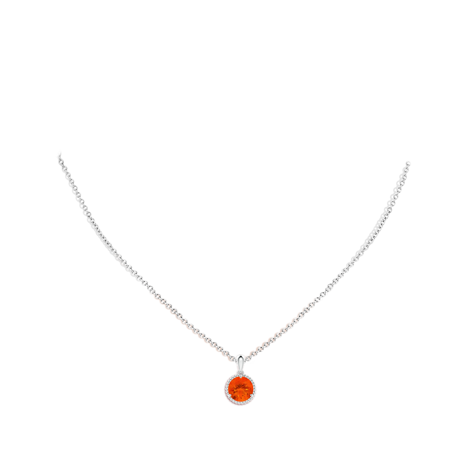 8mm AAA Rope-Framed Claw-Set Fire Opal Solitaire Pendant in 18K White Gold pen
