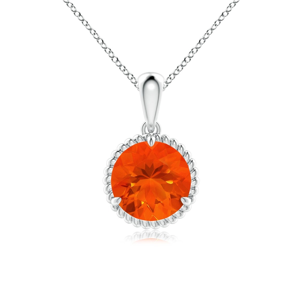 8mm AAA Rope-Framed Claw-Set Fire Opal Solitaire Pendant in White Gold