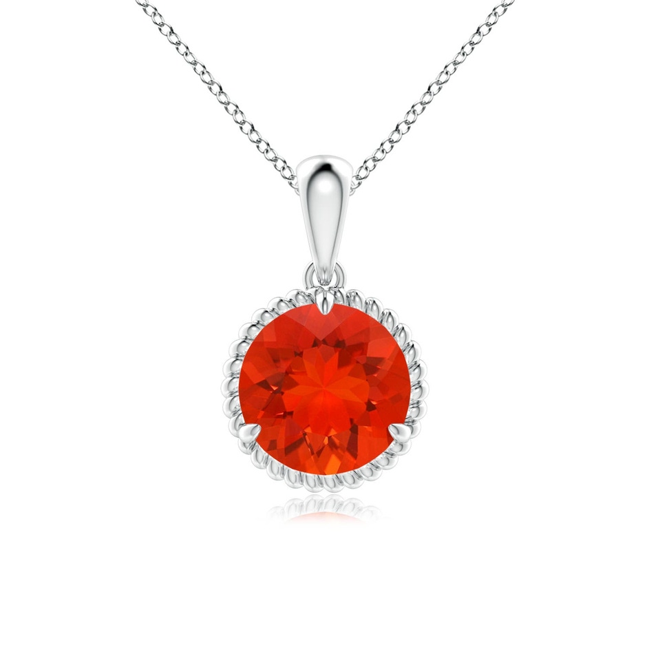 8mm AAAA Rope-Framed Claw-Set Fire Opal Solitaire Pendant in 18K White Gold 