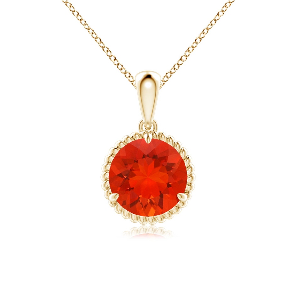 8mm AAAA Rope-Framed Claw-Set Fire Opal Solitaire Pendant in 18K Yellow Gold 