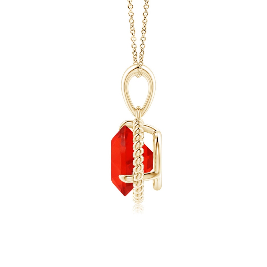 8mm AAAA Rope-Framed Claw-Set Fire Opal Solitaire Pendant in 18K Yellow Gold side 199