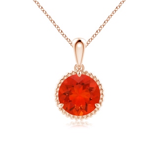 8mm AAAA Rope-Framed Claw-Set Fire Opal Solitaire Pendant in Rose Gold