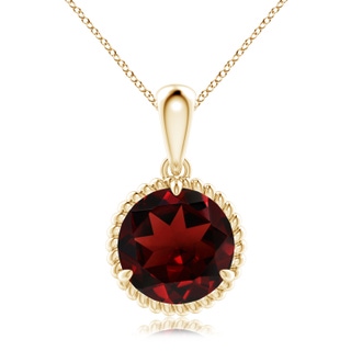 10mm AAA Rope-Framed Claw-Set Garnet Solitaire Pendant in Yellow Gold