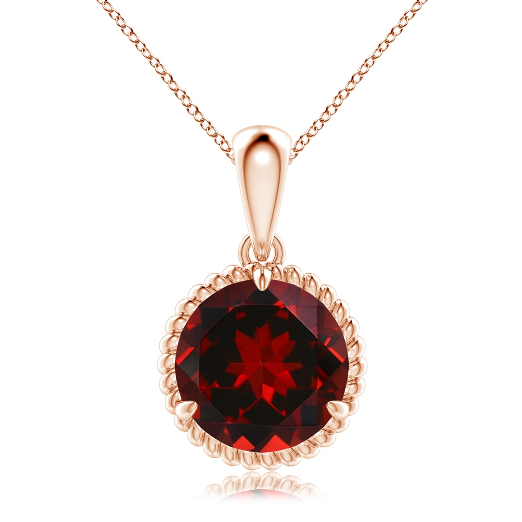 10mm AAAA Rope-Framed Claw-Set Garnet Solitaire Pendant in Rose Gold