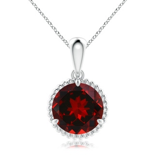 10mm AAAA Rope-Framed Claw-Set Garnet Solitaire Pendant in White Gold