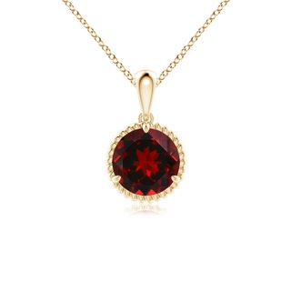 7mm AAAA Rope-Framed Claw-Set Garnet Solitaire Pendant in Yellow Gold