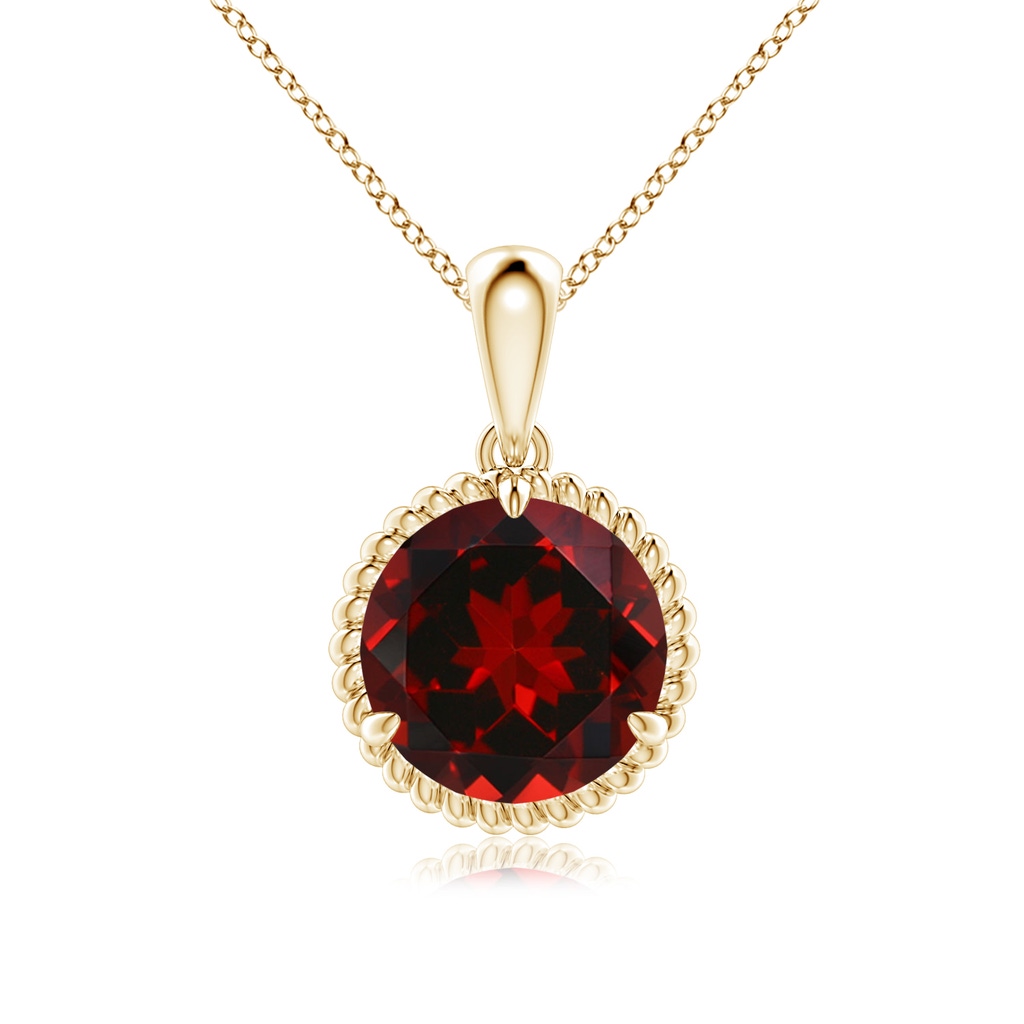 9mm AAAA Rope-Framed Claw-Set Garnet Solitaire Pendant in Yellow Gold