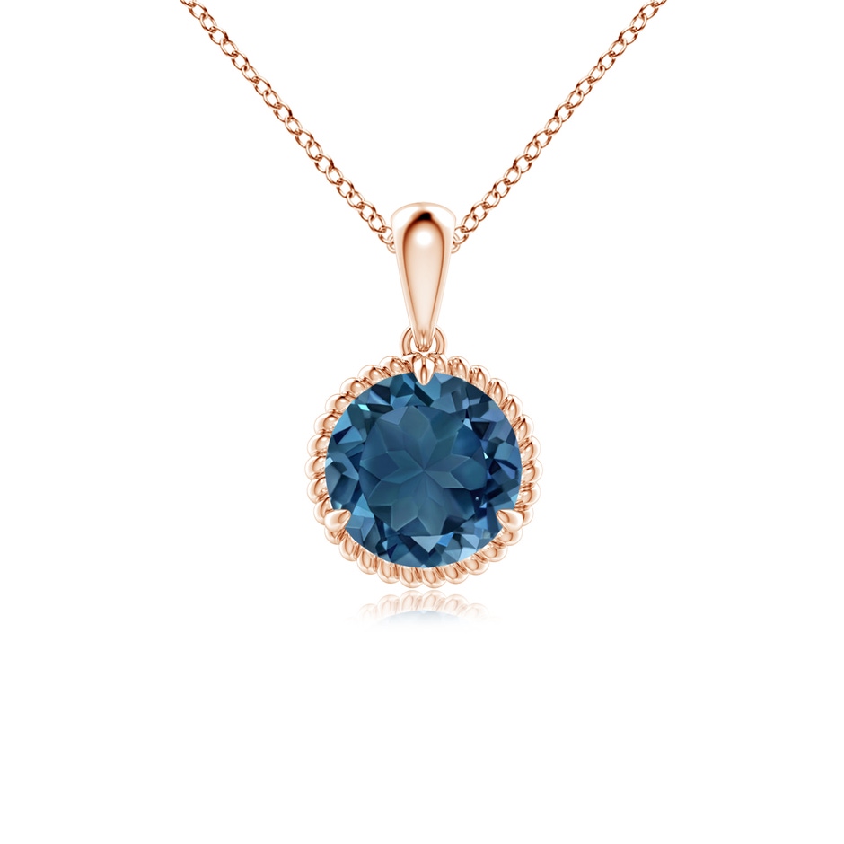 7mm AA Rope-Framed Claw-Set London Blue Topaz Solitaire Pendant in Rose Gold 