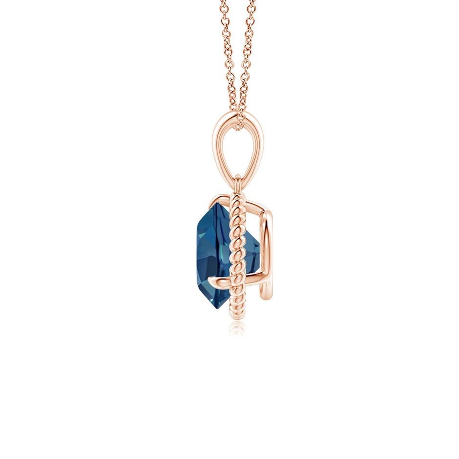7mm AA Rope-Framed Claw-Set London Blue Topaz Solitaire Pendant in Rose Gold side-1