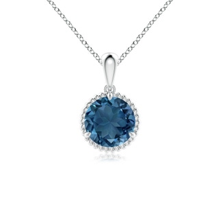 7mm AA Rope-Framed Claw-Set London Blue Topaz Solitaire Pendant in White Gold
