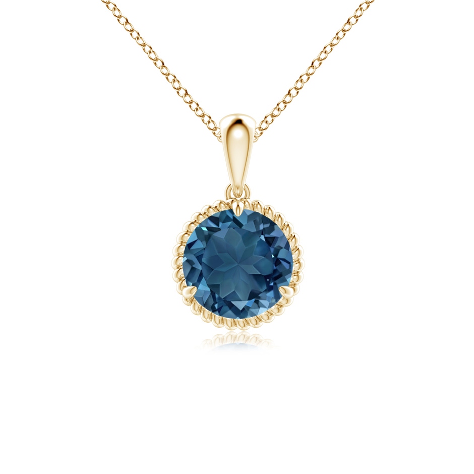 7mm AA Rope-Framed Claw-Set London Blue Topaz Solitaire Pendant in Yellow Gold 