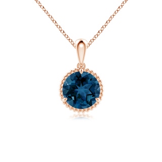 7mm AAA Rope-Framed Claw-Set London Blue Topaz Solitaire Pendant in Rose Gold