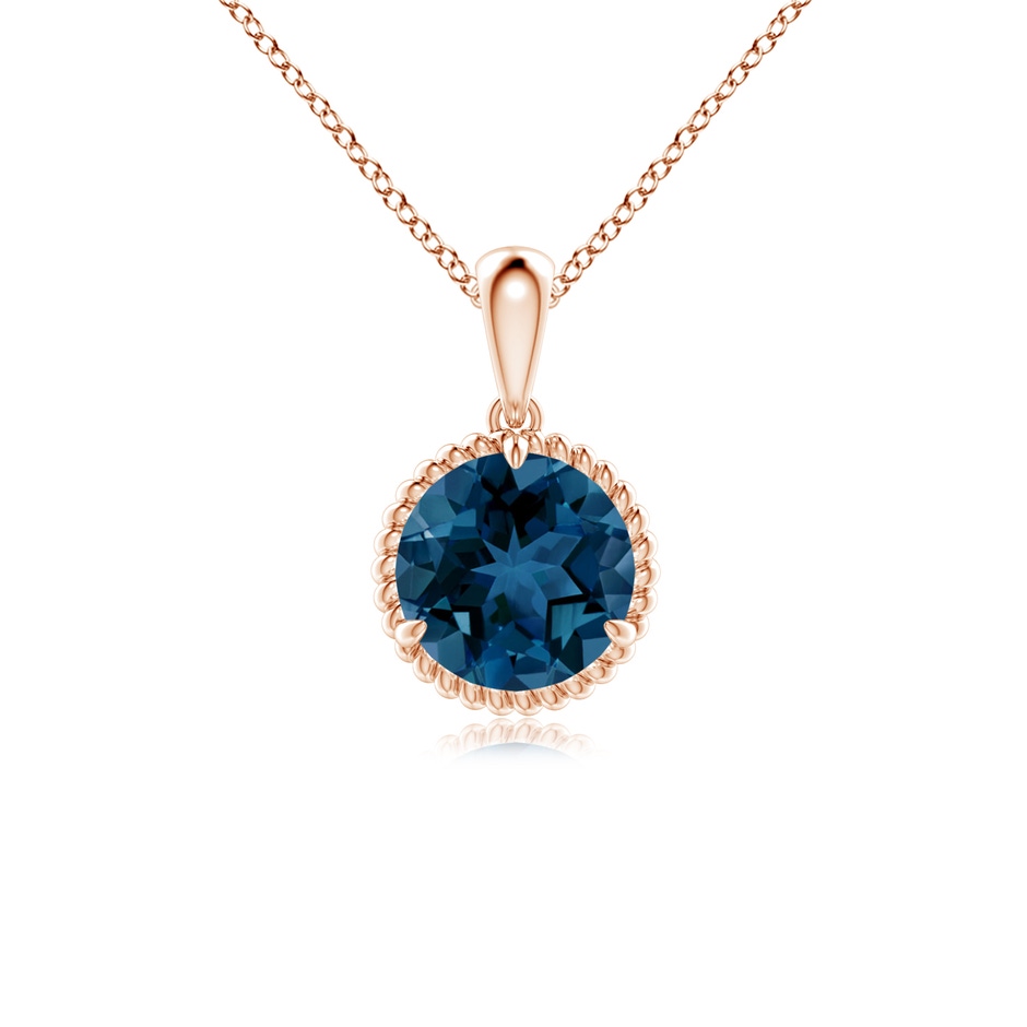 7mm AAA Rope-Framed Claw-Set London Blue Topaz Solitaire Pendant in Rose Gold 