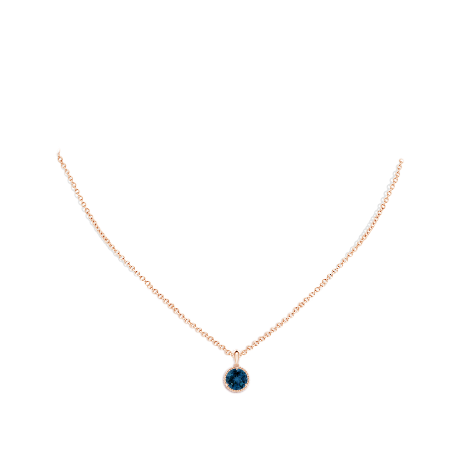 7mm AAA Rope-Framed Claw-Set London Blue Topaz Solitaire Pendant in Rose Gold body-neck