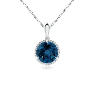 7mm AAA Rope-Framed Claw-Set London Blue Topaz Solitaire Pendant in White Gold