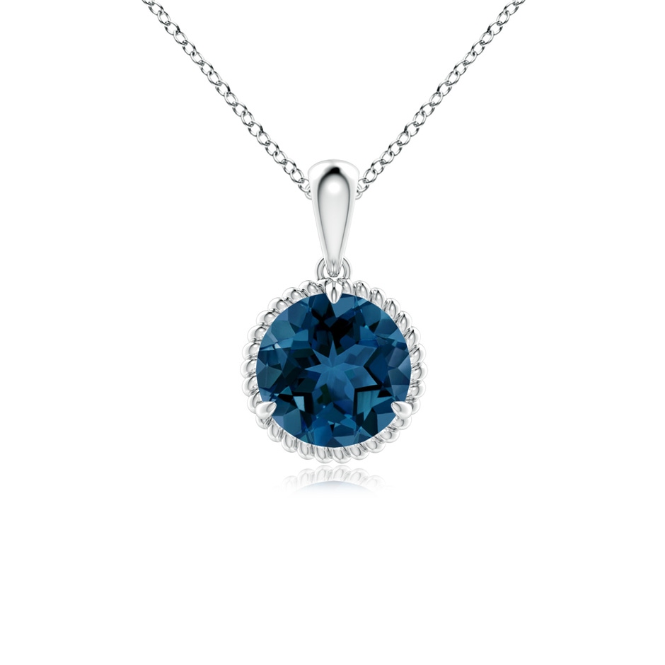 7mm AAA Rope-Framed Claw-Set London Blue Topaz Solitaire Pendant in White Gold 