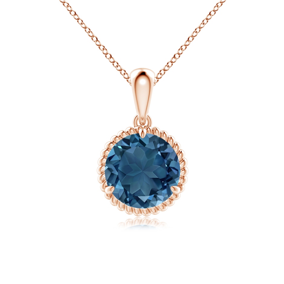 8mm AA Rope-Framed Claw-Set London Blue Topaz Solitaire Pendant in Rose Gold 