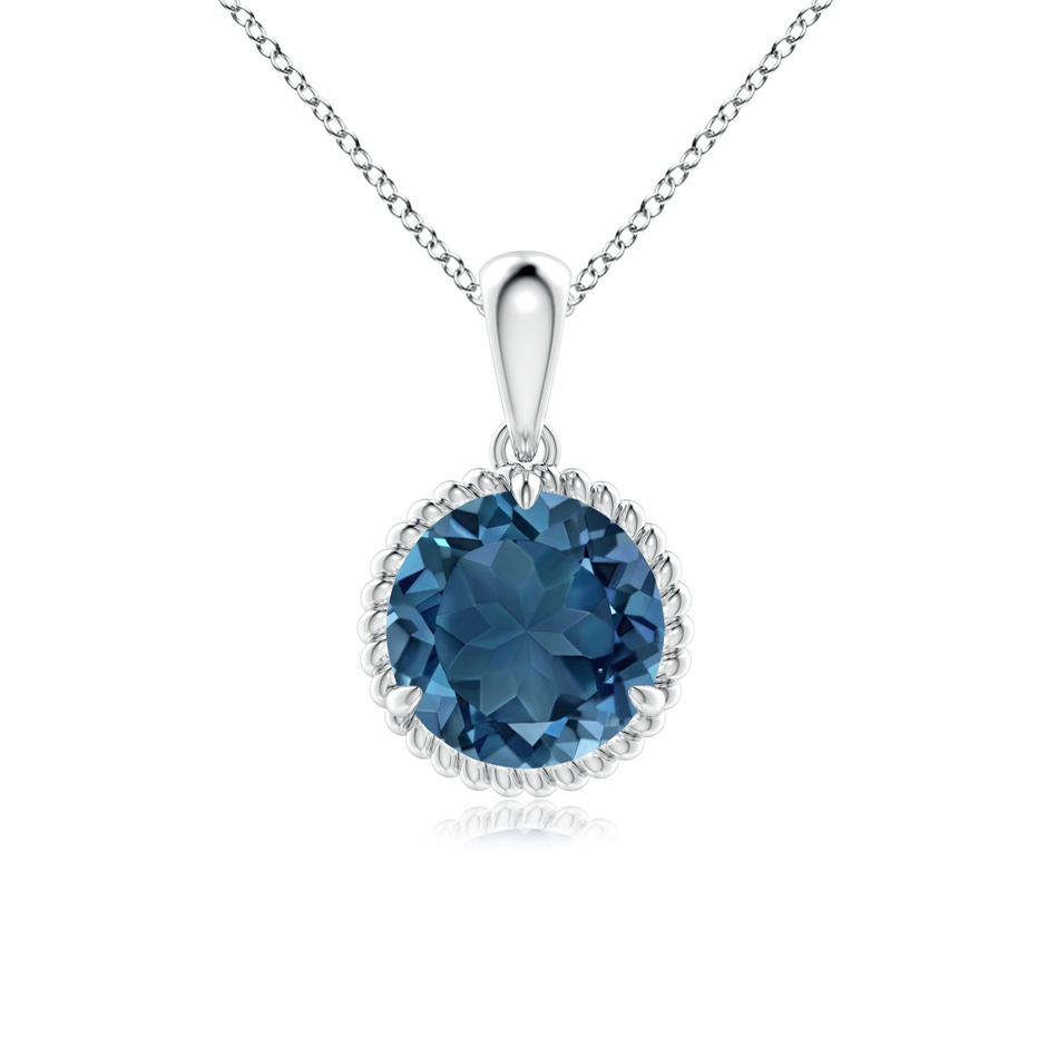 8mm AA Rope-Framed Claw-Set London Blue Topaz Solitaire Pendant in White Gold 