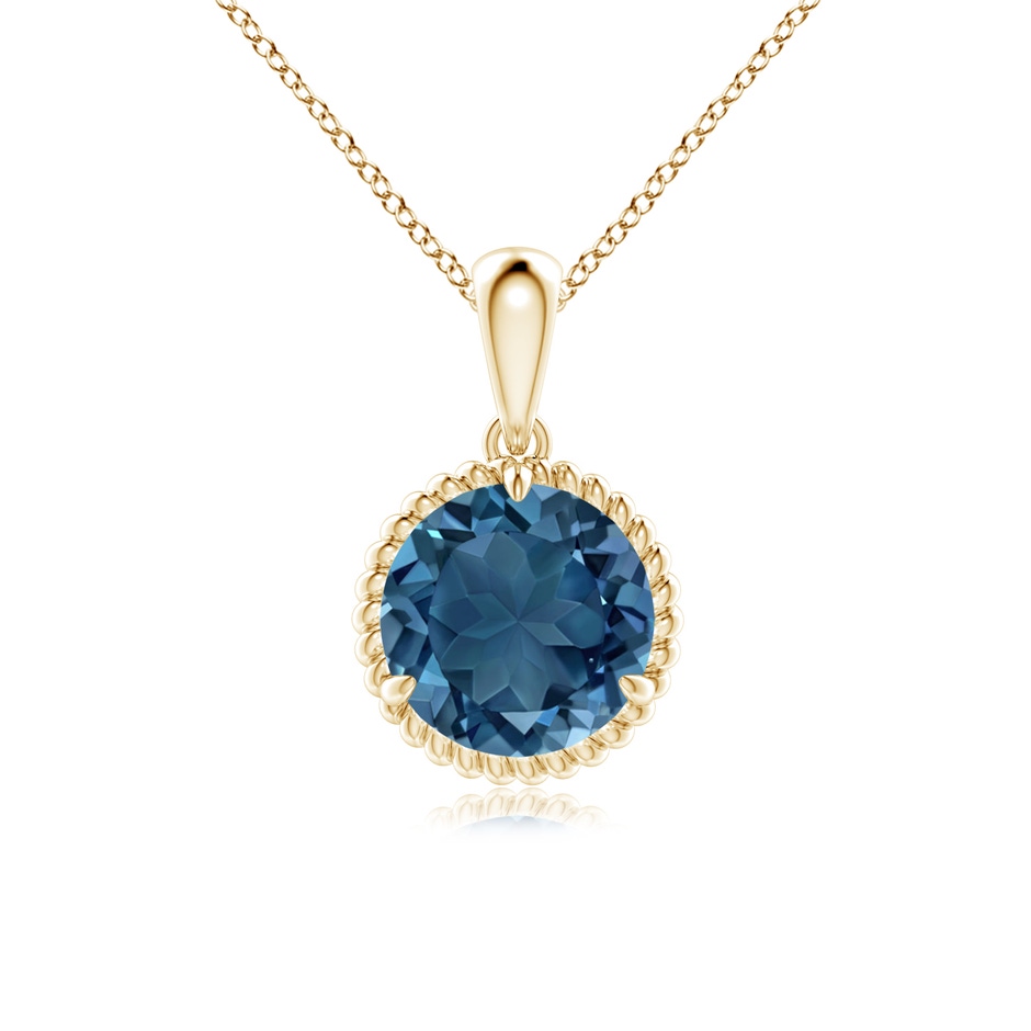 8mm AA Rope-Framed Claw-Set London Blue Topaz Solitaire Pendant in Yellow Gold 