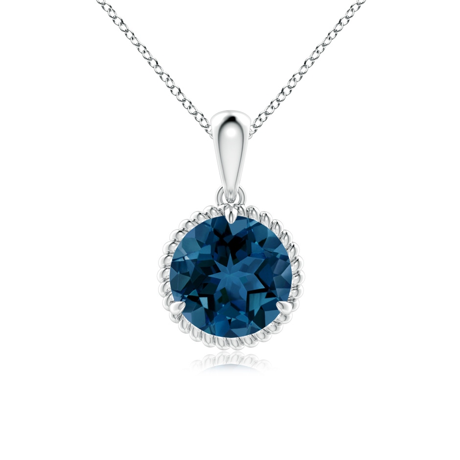 8mm AAA Rope-Framed Claw-Set London Blue Topaz Solitaire Pendant in White Gold 
