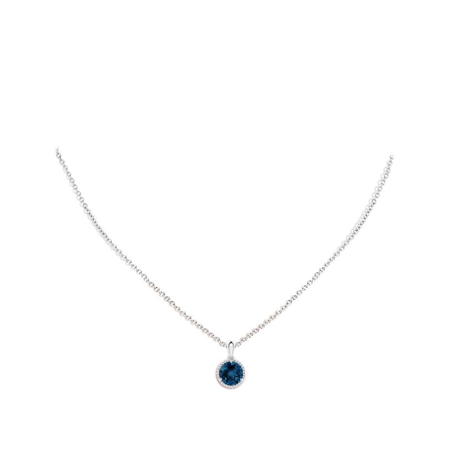 8mm AAA Rope-Framed Claw-Set London Blue Topaz Solitaire Pendant in White Gold body-neck