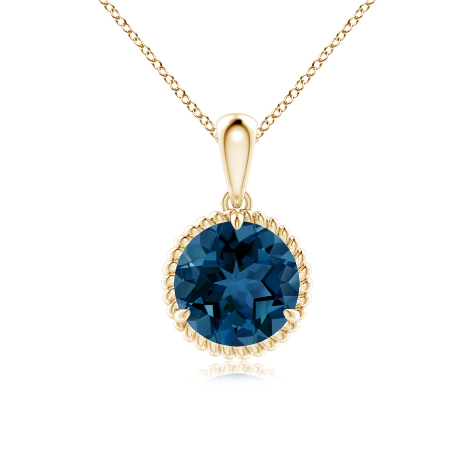 8mm AAA Rope-Framed Claw-Set London Blue Topaz Solitaire Pendant in Yellow Gold 