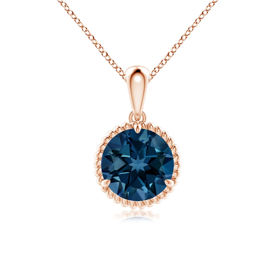 8mm AAAA Rope-Framed Claw-Set London Blue Topaz Solitaire Pendant in Rose Gold 