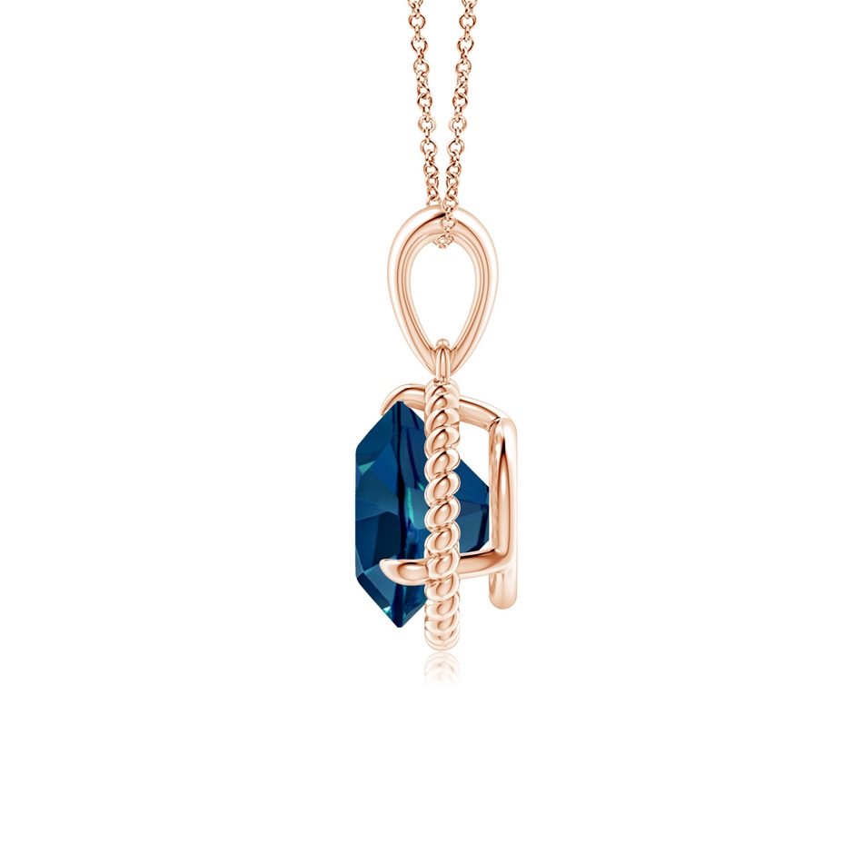 8mm AAAA Rope-Framed Claw-Set London Blue Topaz Solitaire Pendant in Rose Gold side-1