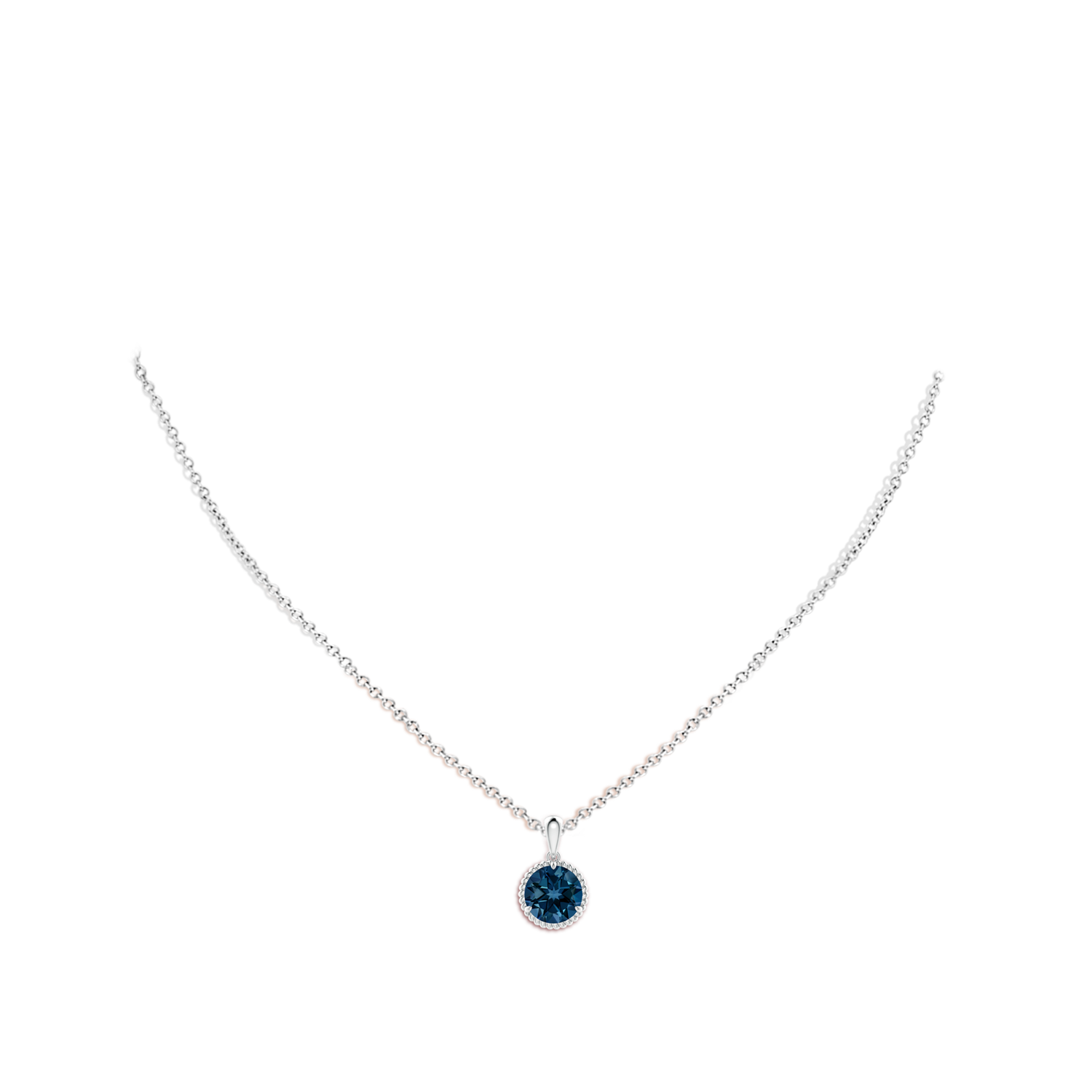 8mm AAAA Rope-Framed Claw-Set London Blue Topaz Solitaire Pendant in White Gold - body_neck