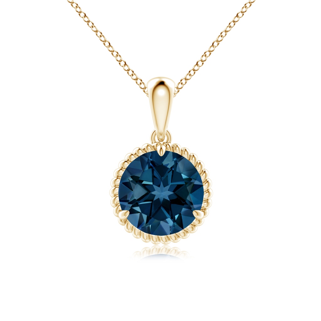 8mm AAAA Rope-Framed Claw-Set London Blue Topaz Solitaire Pendant in Yellow Gold