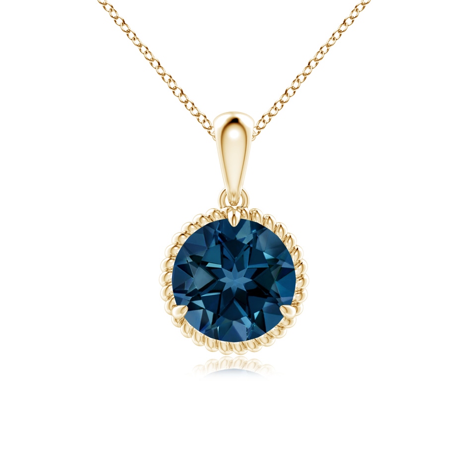 8mm AAAA Rope-Framed Claw-Set London Blue Topaz Solitaire Pendant in Yellow Gold 