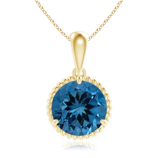 12.03x11.94x7.52mm AAAA GIA Certified Rope-Framed London Blue Topaz Solitaire Pendant in 18K Yellow Gold
