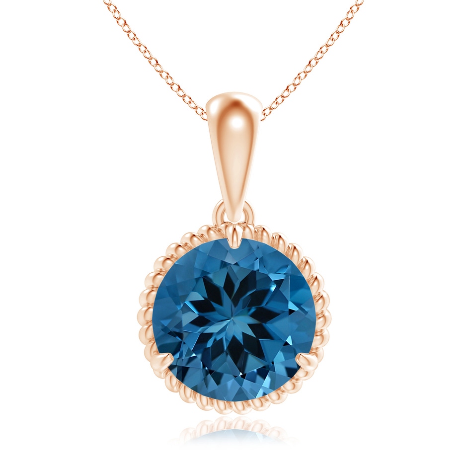 12.03x11.94x7.52mm AAAA GIA Certified Rope-Framed London Blue Topaz Solitaire Pendant in Rose Gold 