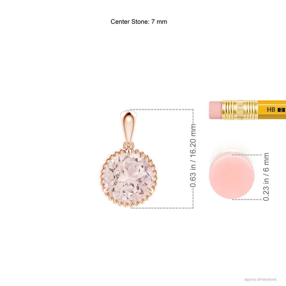 7mm A Rope-Framed Claw-Set Morganite Solitaire Pendant in Rose Gold ruler