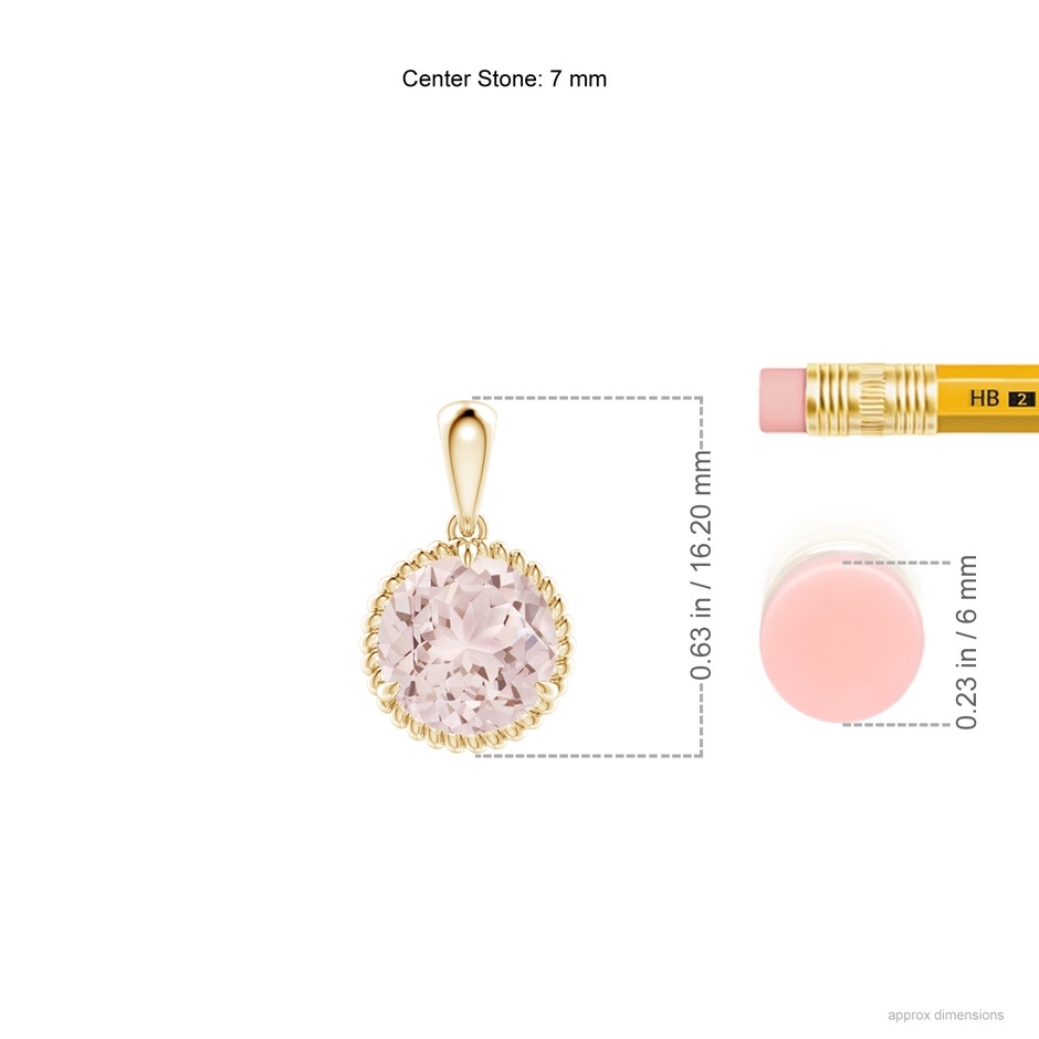 7mm A Rope-Framed Claw-Set Morganite Solitaire Pendant in Yellow Gold ruler