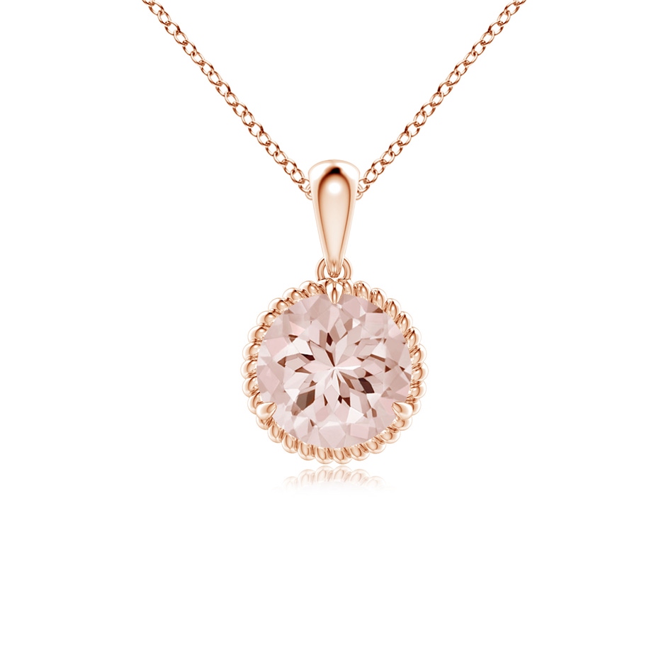 7mm AA Rope-Framed Claw-Set Morganite Solitaire Pendant in Rose Gold 