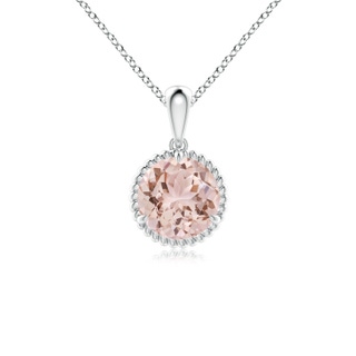 7mm AAA Rope-Framed Claw-Set Morganite Solitaire Pendant in White Gold