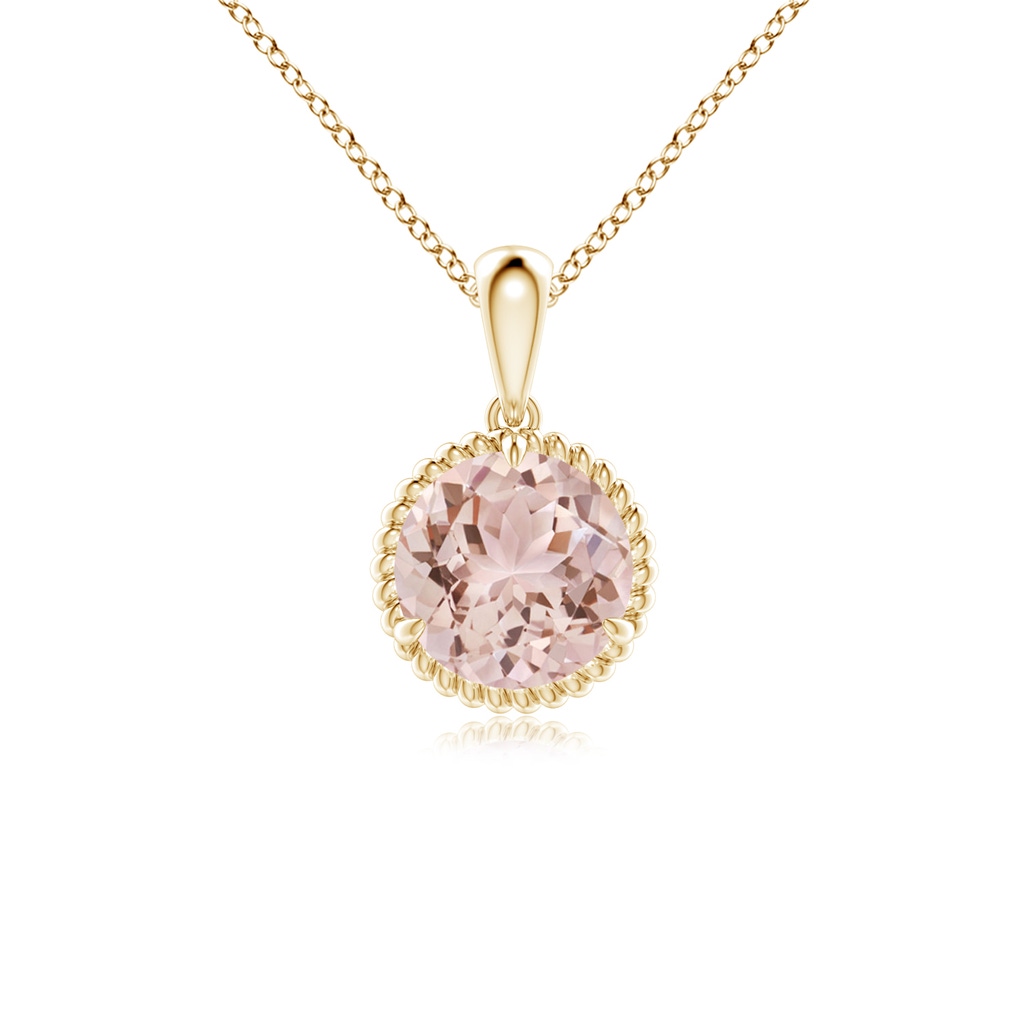 7mm AAA Rope-Framed Claw-Set Morganite Solitaire Pendant in Yellow Gold