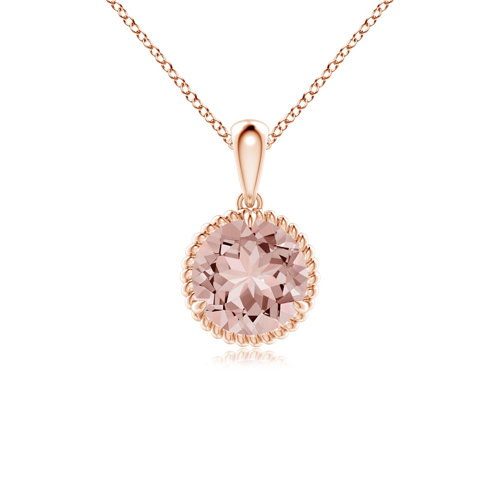 7mm AAAA Rope-Framed Claw-Set Morganite Solitaire Pendant in Rose Gold