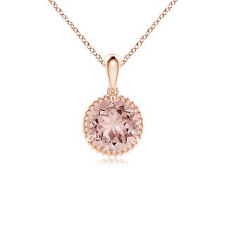 7mm AAAA Rope-Framed Claw-Set Morganite Solitaire Pendant in Rose Gold